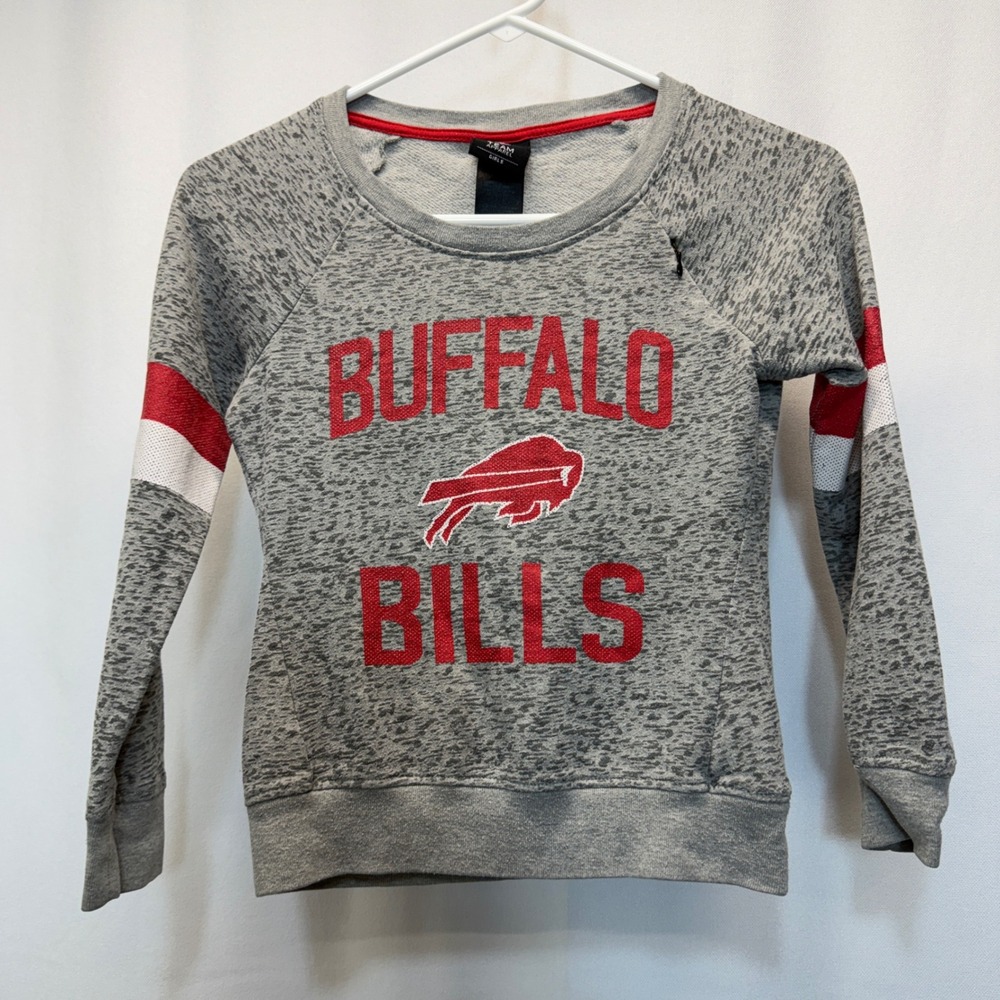 Buffalo Bills Space Dye Pullover NFL Team Sweatshirt Girls M 7/8 Gray READ